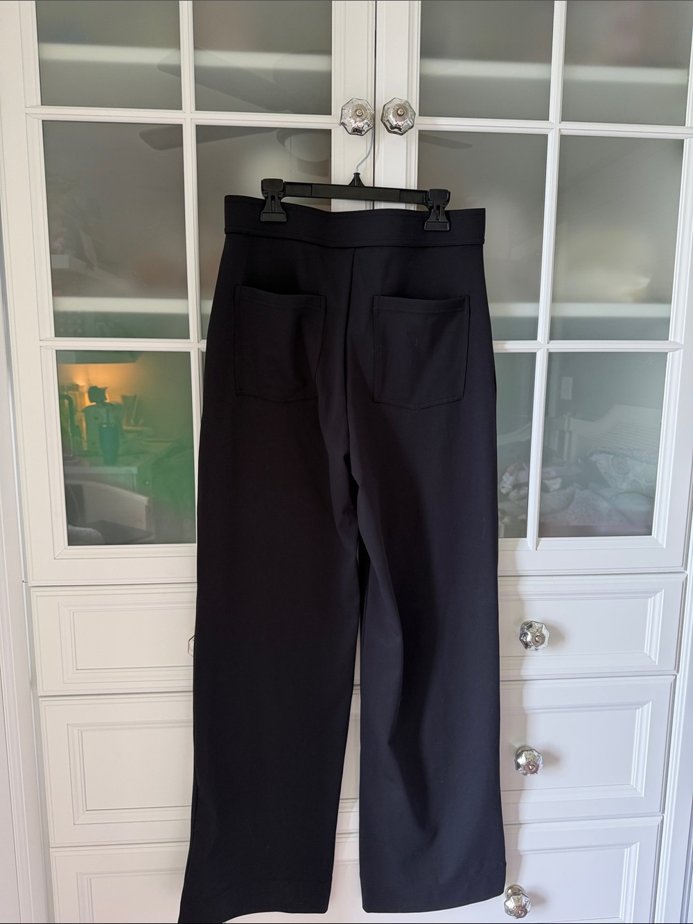 Black High-Waist Wide Leg Pants with Front Button Detail - Picture 3 of 3